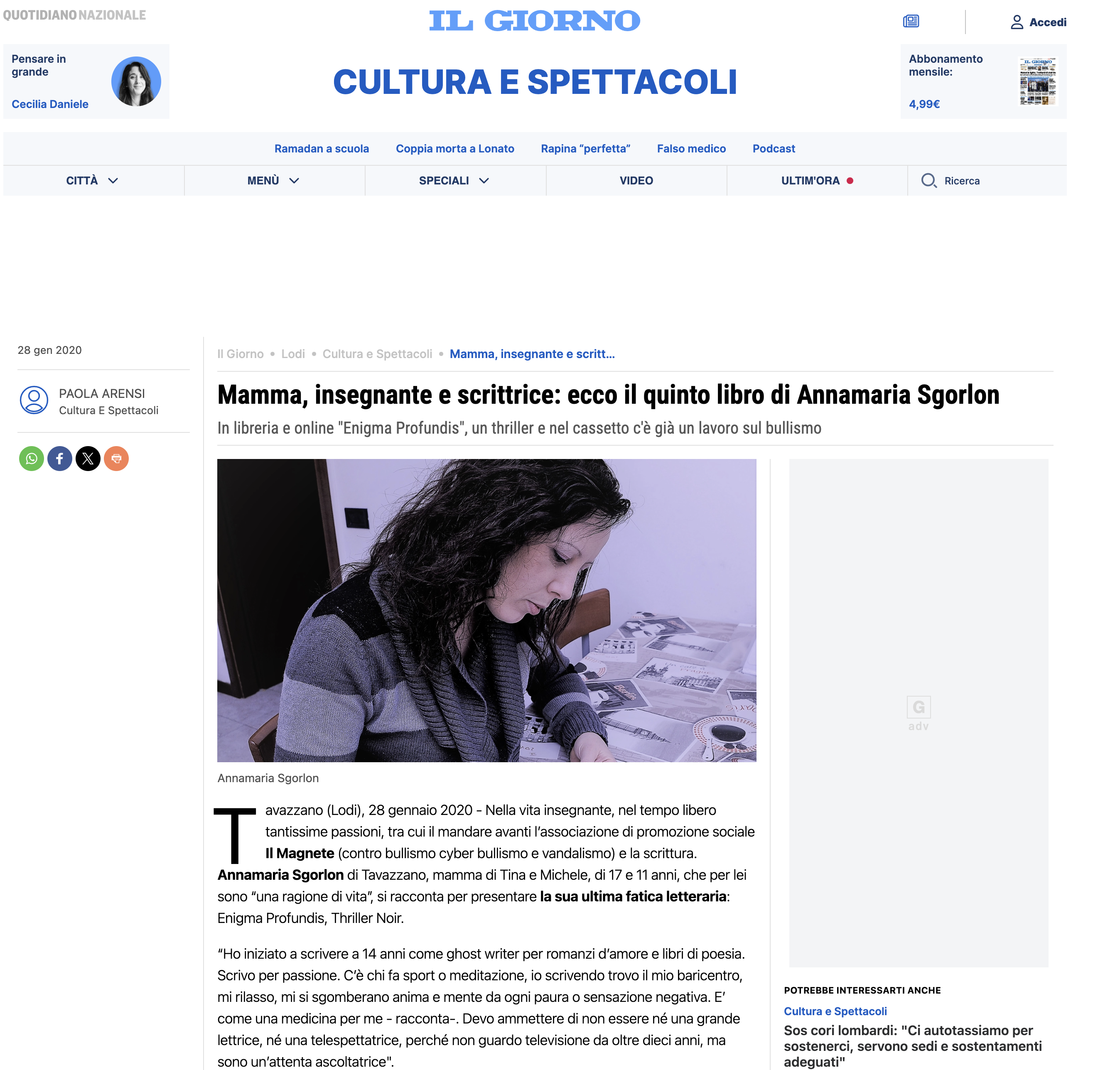 SCREEN DELL'ARTICOLO PUBBLICATO SU IL GIORNO